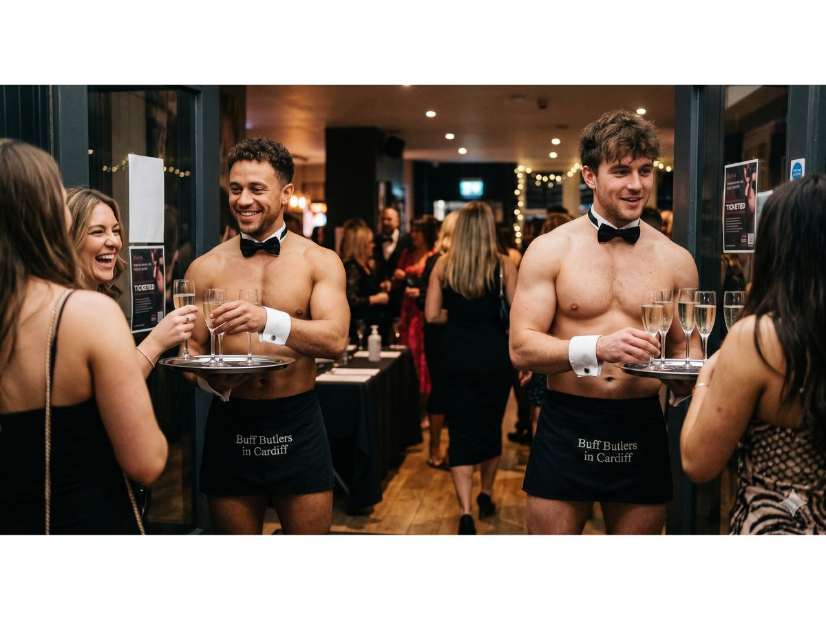 butlers in the buff at a ladies night event in Cardiff